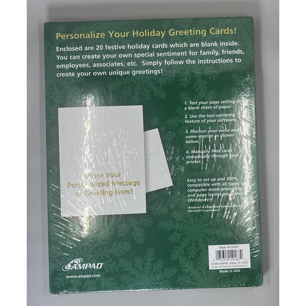 Vintage 2000 AMPAD Holiday Greeting Cards 20 Ct Printable Wreath Sealed NOS